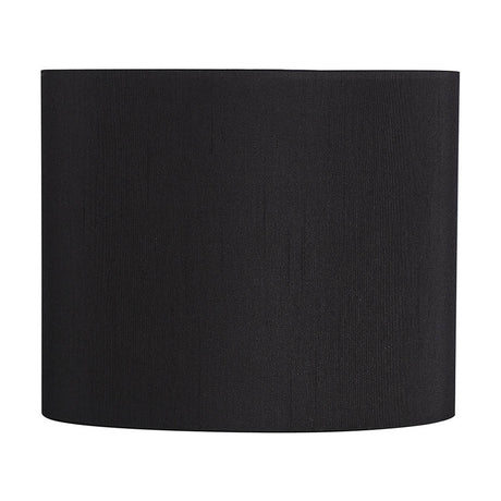 Serena Oval Lamp Shade in black faux silk fabric, 18cm long, with a shallow oval drum shape, shown against a plain white background.