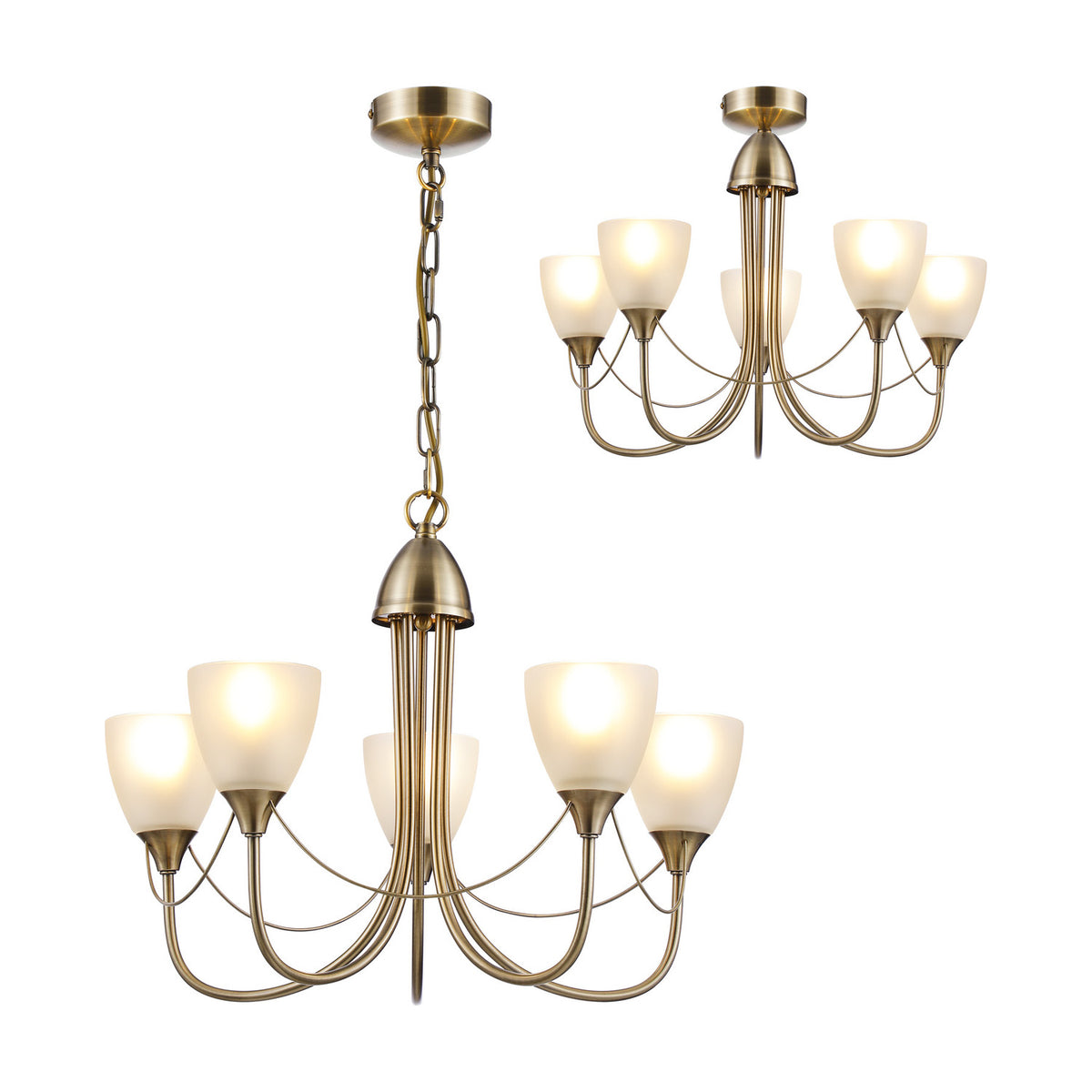Cooper 5 Light E14 Semi Flush Ceiling Light 54cm - Antique Brass