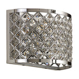Sasha 2 Light E14 Wall Light in polished chrome, with a curved lattice frame set with clear crystal beads, shown on a plain white background.