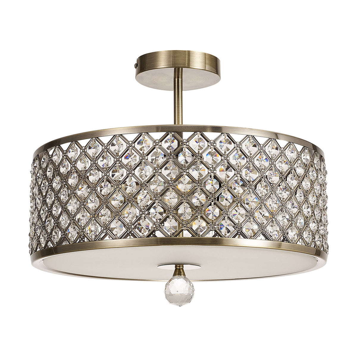 Sasha 3 Light E27 Semi Flush Ceiling Light 40.5cm - Antique Brass