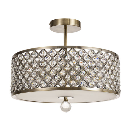 Sasha 3 Light E27 Semi Flush Ceiling Light 40.5cm - Antique Brass