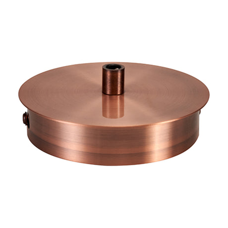 Dreifa Ceiling Box 11cm in antique copper, a round iron lighting accessory with a central cable outlet, shown on a plain white background.