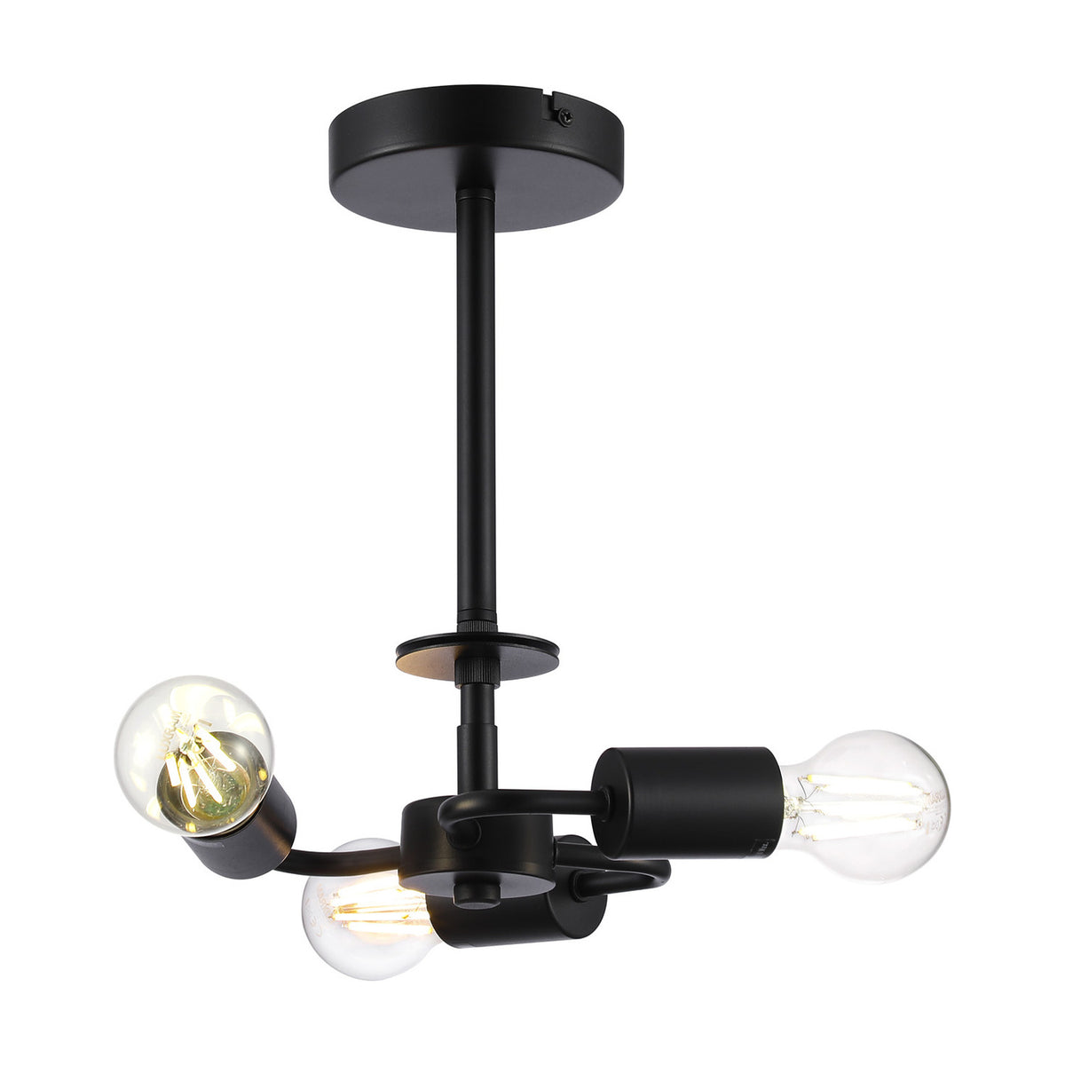 Baymont 3 Light E27 Semi Flush Ceiling Light 25cm - Satin Black