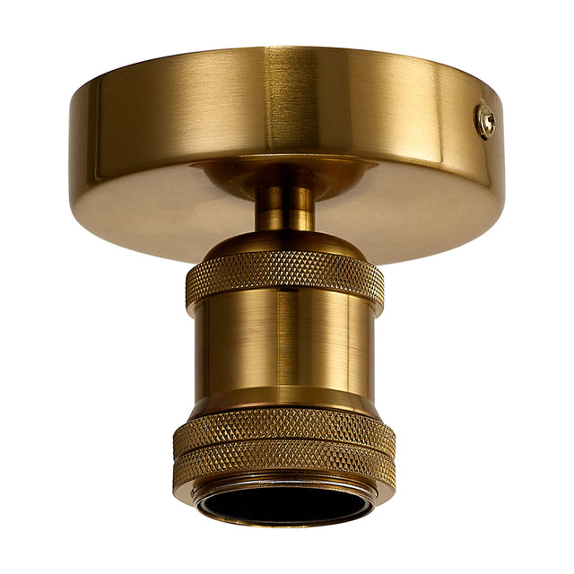 Dreifa E27 Ceiling Light 10cm in gilt bronze, a round flush mount with knurled single lampholder and exposed bulb socket, shown on a white background.