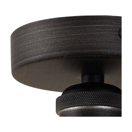 Close-up of the Dreifa E27 Ceiling Light 10cm in pewter, showing a small round drum shade in brushed grey metal with a knurled fitting, set on a plain white background.