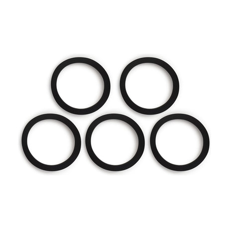 Set of five flat black rubber washers, 42mm wide and 2mm high, arranged in two rows on a plain white background.