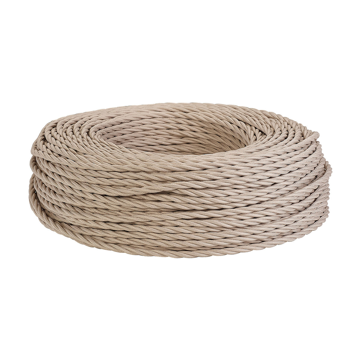 Cavo Braided Twisted Copper Cable, 3 core 0.75mm ivory fabric flex coiled into a tight bundle, shown on a plain white background.