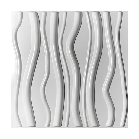 White square 3D PVC wall panel, 50 x 50cm, with irregular wavy vertical ribs in raised relief, shown against a plain light background.