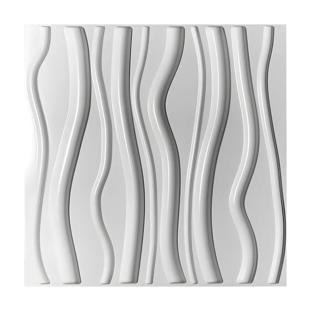 White square 3D PVC wall panel, 50 x 50cm, with irregular wavy vertical ribs in raised relief, shown against a plain light background.