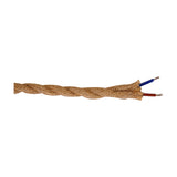 Cavo Braided Twisted Copper Cable, a jute brown fabric-covered 2 core 0.75mm lighting flex with exposed blue and brown wire ends, shown against a plain white background.