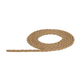 Cavo Braided Twisted Copper Cable, a 2 core 0.75mm jute brown fabric flex coiled into loops with one end trailing straight, shown on a plain white background.
