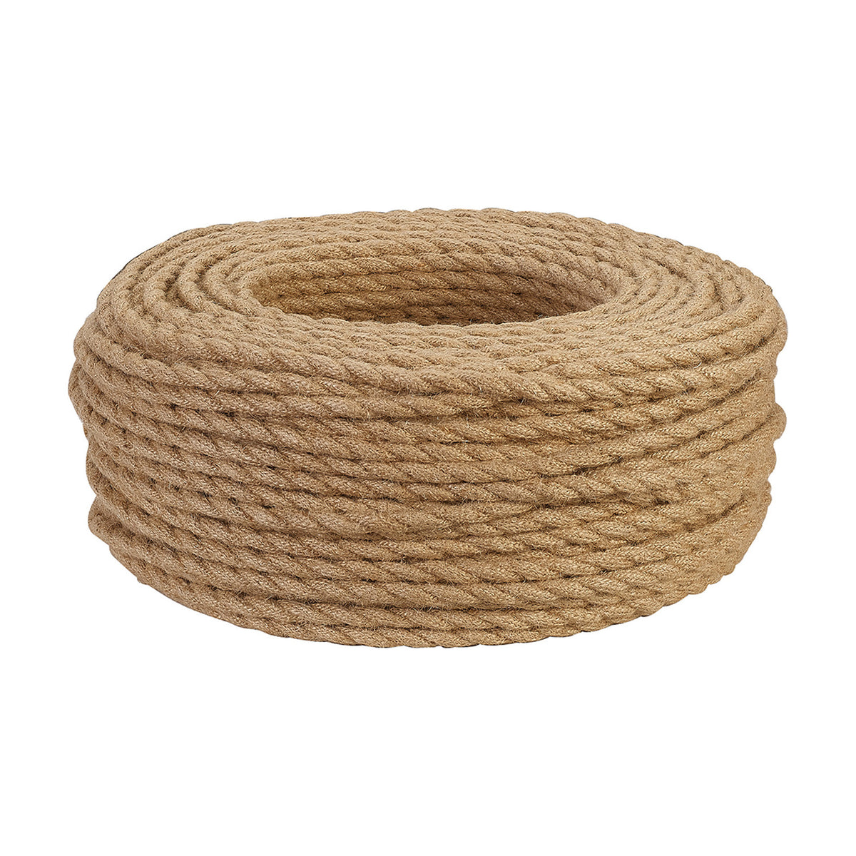 Cavo Braided Twisted Copper Cable, 2 core 0.75mm jute brown fabric flex, shown coiled in a tight roll against a plain white background.