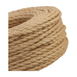 Close-up of Cavo braided twisted copper cable, a 2 core 0.75mm lighting flex coiled in jute brown fabric braid, shown on a plain white background.