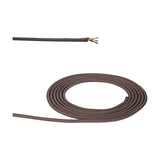 Cavo grey braided copper flex cable with 3 cores, 0.75mm, showing a cut end with exposed brown, blue and yellow wires and a coiled loop on a white background.