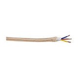 Cavo Braided Copper Cable 3 Core 0.75mm in gold fabric-woven finish, stripped end showing blue, brown, and yellow inner wires, shown on a plain white background.