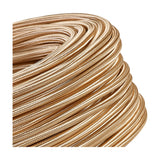 Cavo Braided Copper Cable 3 Core 0.75mm in Gold, close-up of coiled fabric-braided flex showing woven texture, photographed on a plain white background.