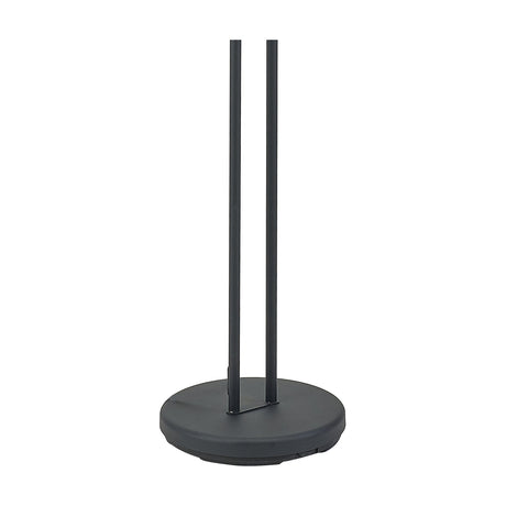 Brazier Floor Lamp 25cm in satin black showing the round weighted base and twin slender stems rising to unseen light heads, set against a plain white background.