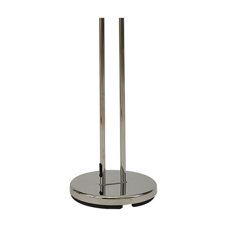 Base of the Brazier Floor Lamp 25cm in polished nickel, showing twin slim upright rods meeting a round weighted base with rubber feet, on a plain white background.
