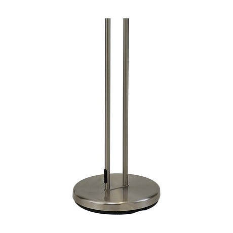 Brazier Floor Lamp 25cm in satin nickel, showing two slender vertical rods rising from a round nickel base with a dimmer switch tab, set against a plain white background.