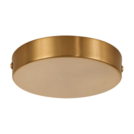 Hayes Round Ceiling Rose 12cm in brass with a frosted glass diffuser, shown from a low angle on a plain white background.