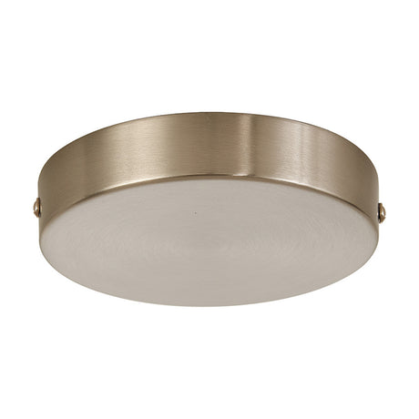 Hayes Round No-Hole Ceiling Rose 12cm in satin nickel, a shallow blank disc with brushed metal finish, shown on a plain white background.