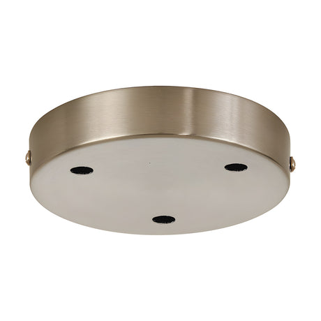 Hayes Round Ceiling Rose 12cm in satin nickel, a shallow disc with three wired mounting holes, shown on a plain white background.