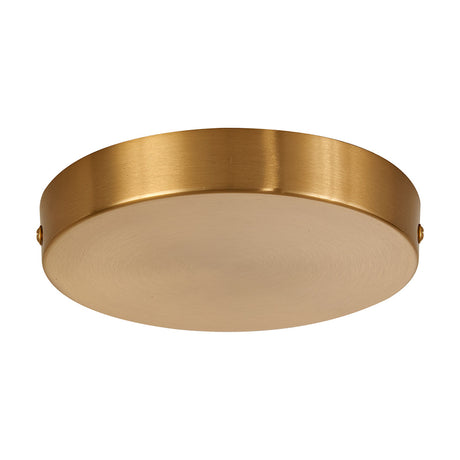 Hayes Round Ceiling Rose 15cm in brass, a shallow disc-shaped lighting accessory with a brushed golden finish, shown on a plain white background.
