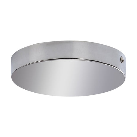Hayes Round No-Hole Ceiling Rose 15cm in polished chrome, a solid steel disc with a shallow rim and no central hole, shown on a plain white background.
