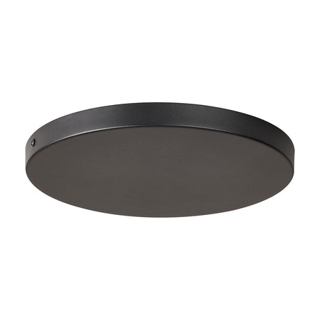 Hayes Round No-Hole Ceiling Rose 28cm in satin black, a shallow disc with no central hole or flex entry, shown against a plain white background.