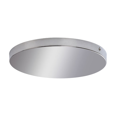 Hayes Round Ceiling Rose 28cm in polished chrome, a shallow steel disc with a visible fixing screw, shown on a plain white background.