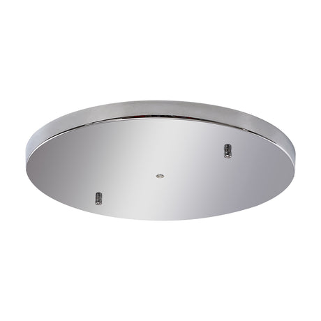 Hayes Round No-Hole Ceiling Rose 40cm in polished chrome, a plain steel disc with no central hole, shown at an angle on a white background.
