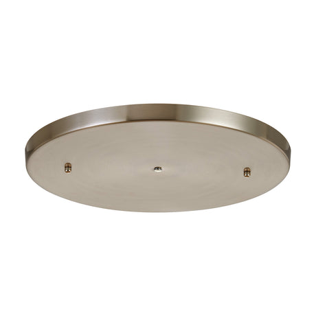 Hayes Round Ceiling Rose 40cm in satin nickel, a shallow round multi-point plate with visible fixing holes for gathering pendant drops, shown on a plain white background.