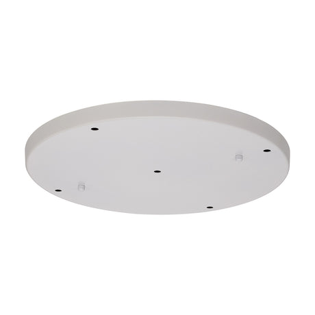Hayes Round Ceiling Rose 40cm in white, a shallow iron disc with five drilled openings for multiple pendant drops, shown on a plain white background.