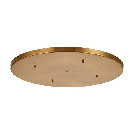 Hayes Round Ceiling Rose 60cm in brass, a shallow round plate with a raised rim and multiple drilled cable outlets for gathering pendant drops, shown on a plain white background.