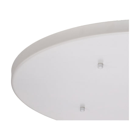 Close-up of the Hayes Round No-Hole Ceiling Rose 60cm in white, a shallow flat iron disc with two small visible mounting screws and no pre-drilled holes.