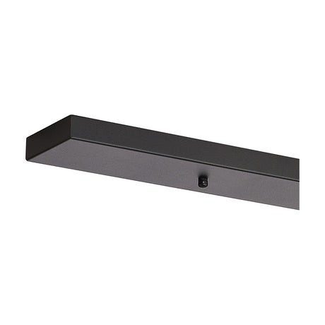Hayes Linear No-Hole Ceiling Rose in satin black, a long narrow rectangular plate with a small screw fixing on its face, shown against a plain white background.