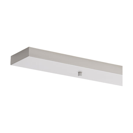 Hayes Linear No-Hole Ceiling Rose, a long slim rectangular plate in white with a grey-toned top edge and a central screw fitting, shown on a plain white background.