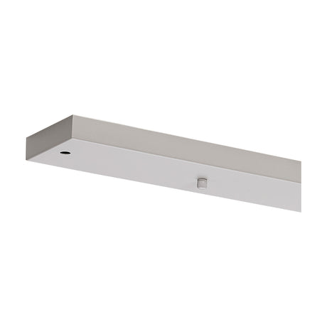 Hayes Linear Ceiling Rose 70cm in white, a slim rectangular iron plate with a cable entry hole and screw fitting, shown against a plain white background.