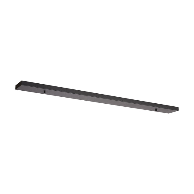 Hayes Linear Ceiling Plate in satin black, a slim 110cm long fitting with five evenly spaced holes for pendant drops, shown on a plain white background.