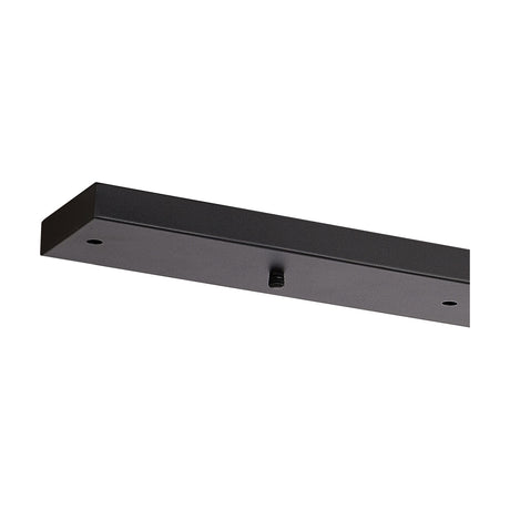 Hayes Linear Ceiling Plate in satin black iron, a slim rectangular fixture with five drop holes along its 110cm length, shown on a plain white background.