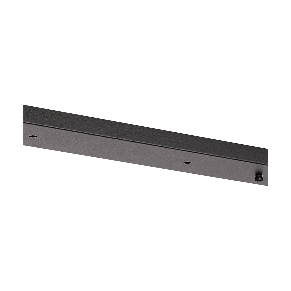 Hayes Linear Ceiling Plate in satin black, a slim 110cm bar with visible mounting holes for pendant flexes, shown on a plain white background.
