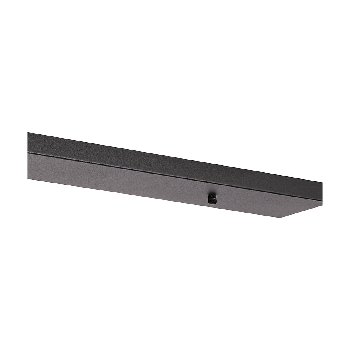 Hayes Linear Ceiling Plate in satin black, a slim 110cm long, 10cm wide iron bar with five spaced holes for pendant drops, shown against a plain white background.