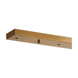 Hayes Linear Ceiling Plate in brass, a long slim rectangular bar with five mounting holes and a central brass connector, shown on a plain white background.