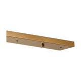 Hayes Linear Ceiling Plate in brass, a slim 110cm bar with five wired holes for pendant lights, shown at an angle on a white background.