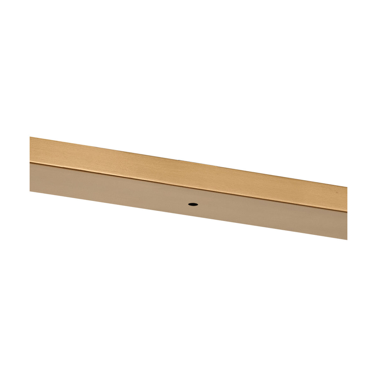 Hayes Linear Ceiling Plate in brass, a slim 110cm bar with one visible drilled hole for pendant flexes, shown against a plain white background.