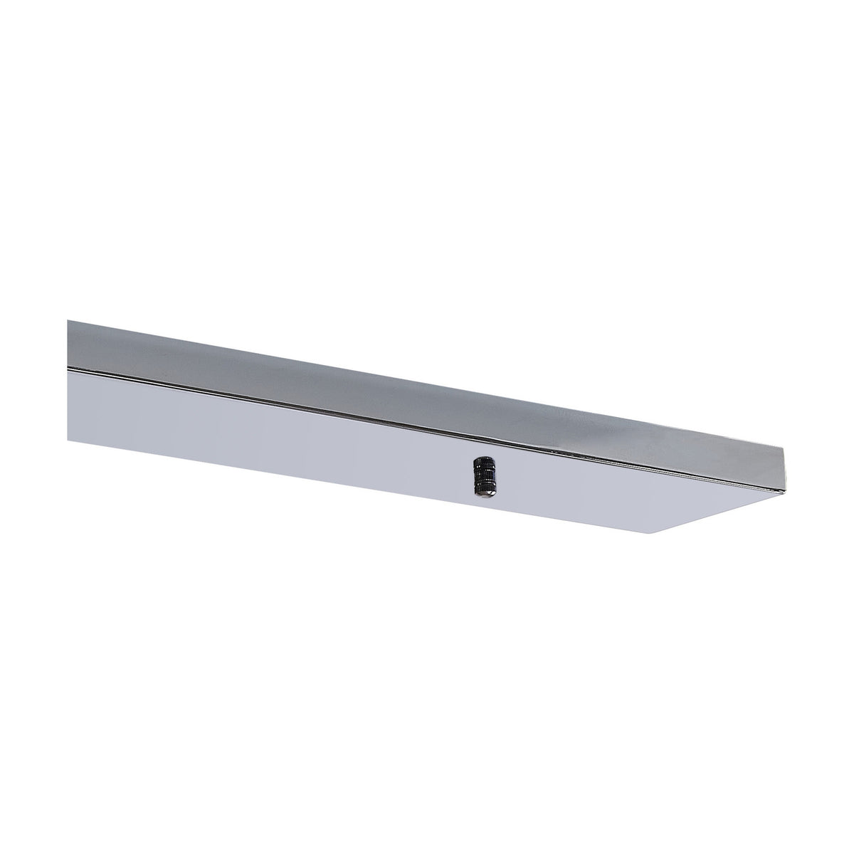 Hayes Linear Ceiling Plate in polished chrome, a slim 110cm bar with five wiring holes and a central connector, shown on a plain white background.