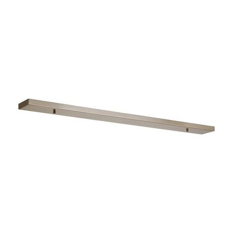 Hayes No-Hole Linear Ceiling Plate 110cm in satin nickel, a slim rectangular bar with a smooth, unbroken face and small mounting fittings, shown against a plain white background.