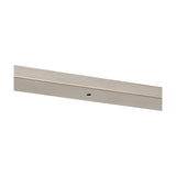 Hayes Linear Ceiling Plate in satin nickel, a slim 110cm bar with a single visible drilled hole, shown at an angle against a plain white background.