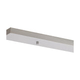 Hayes No-Hole Linear Ceiling Plate in white, a slim 110cm long, 10cm wide bar with a shallow profile and central adjustment knob, shown on a plain white background.