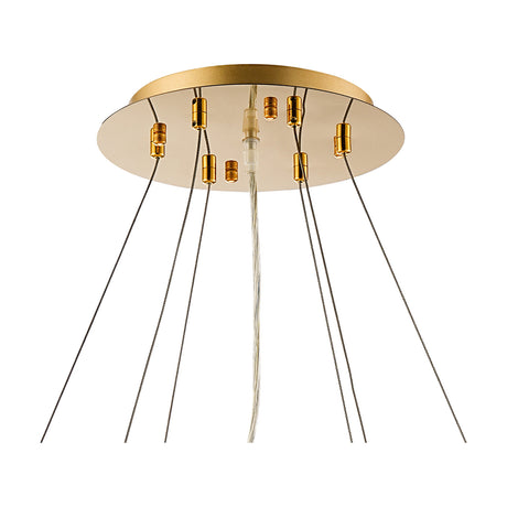 Lowan Suspension Kit 74cm Dia in French Gold, a round ceiling canopy with multiple gold cable connectors and a central power cord, shown on a plain white background.